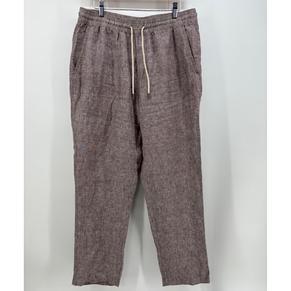 Quince 100% European Linen Drawstring Beach Pants Men Large Mauve Elastic Waist